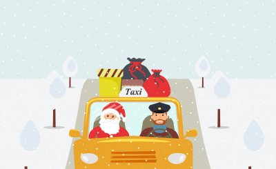 Joulupukki taksissa